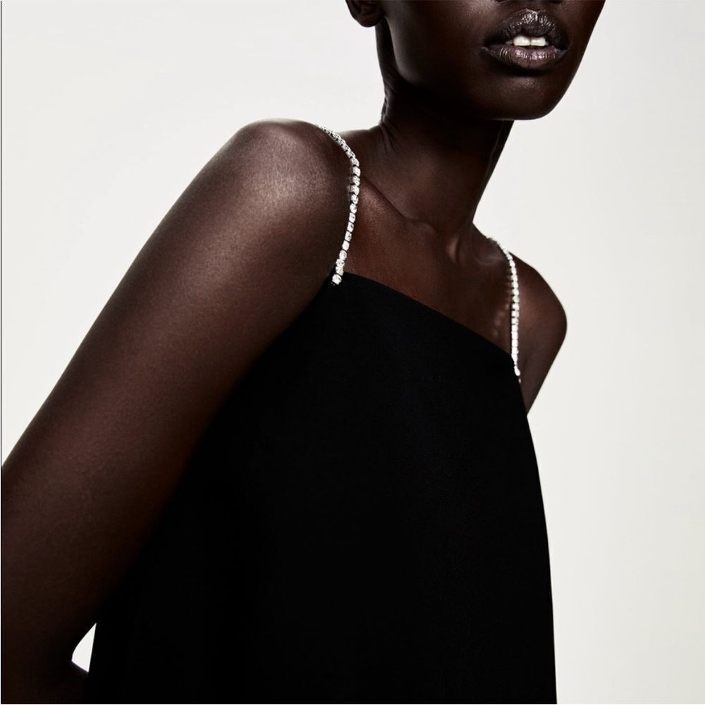 ZARA Black Rhinestone Strap Top- Size XS